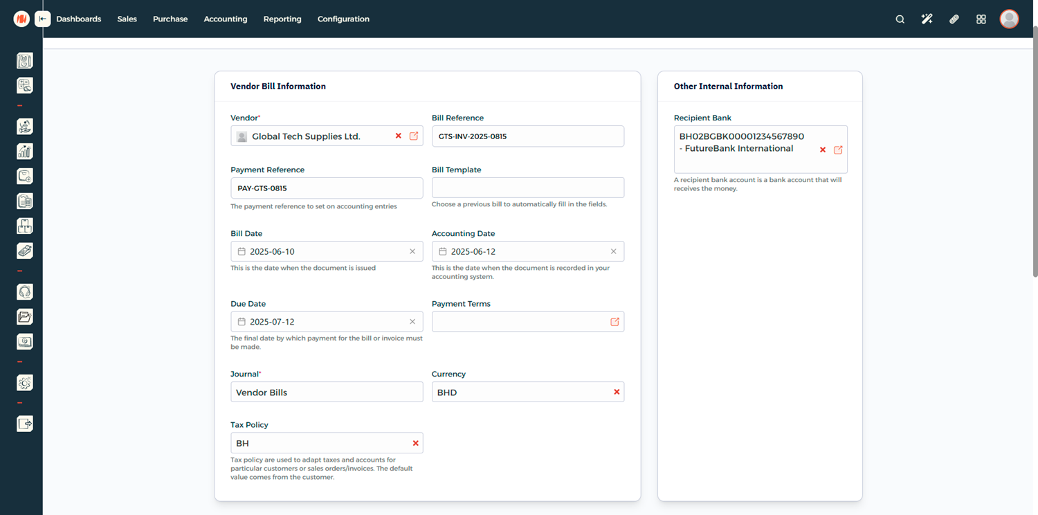 Step 4 - Add Vendor Bill Items